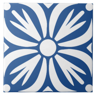 Azulejo De Cerâmica Azul e branco abstrato floral geométrico