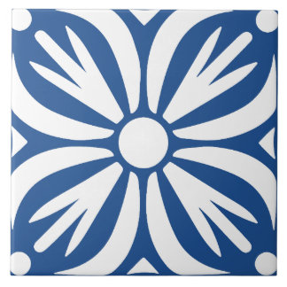 Azulejo De Cerâmica Azul e branco abstrato floral geométrico 