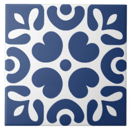 Azulejo De Cerâmica Azul e branco abstrato floral geométrico 