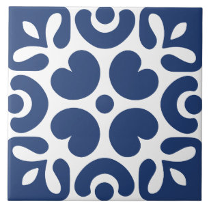Azulejo De Cerâmica Azul e branco abstrato floral geométrico