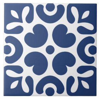 Azulejo De Cerâmica Azul e branco abstrato floral geométrico 
