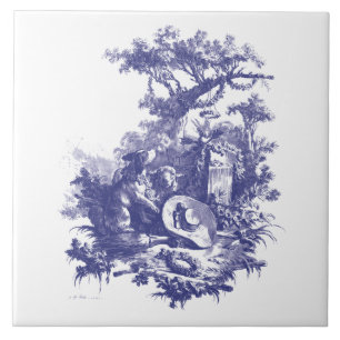 Azulejo De Cerâmica Azul e Branco Barroco Cão Rococó e Paisagem Ovina