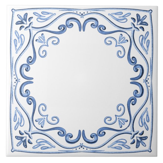 Azulejo De Cerâmica Azul e Branco Clássico Moderno (Frente)