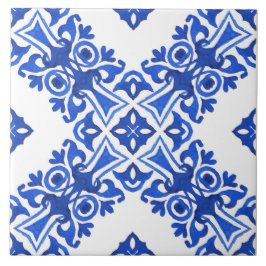 Azulejo De Cerâmica Azul e Branco com Padrão Mediterrâneo