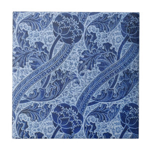 Azulejo De Cerâmica Azul e Branco Estilo William Morris Floral