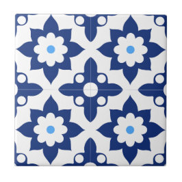 Azulejo De Cerâmica Azul e Branco floral Geométrico