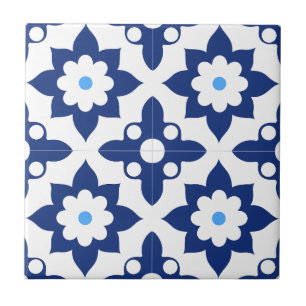 Azulejo De Cerâmica Azul e Branco floral Geométrico