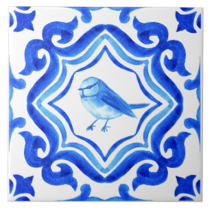 Azulejo De Cerâmica Azul e branco Italiano Pintado à Mão Mediterrâneo