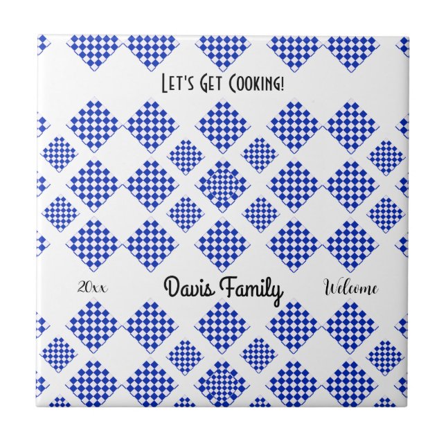 Azulejo De Cerâmica Azul e branco verificados (Frente)