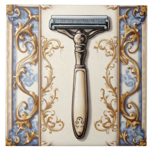 Azulejo De Cerâmica Azul e creme raspando Razor Shaver Funny Bathroom