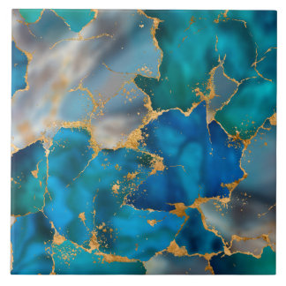 Azulejo De Cerâmica Azul e Dourado no Oceano Sonho