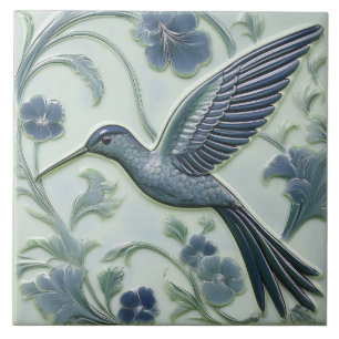 Azulejo De Cerâmica Azul e hortelã alivio Art Nouveau Hummingbird L