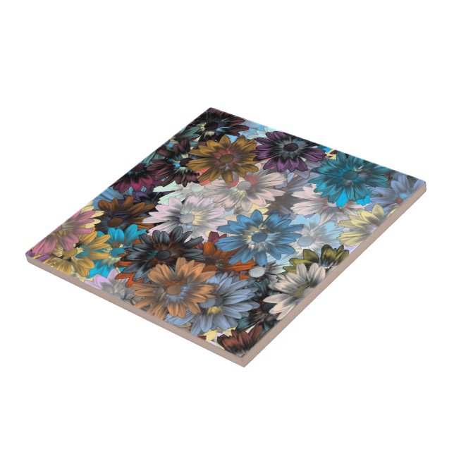 Azulejo De Cerâmica Azul e marrom floral (Lateral)