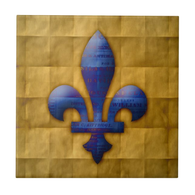 Azulejo De Cerâmica Azul e ouro da flor de lis (Frente)