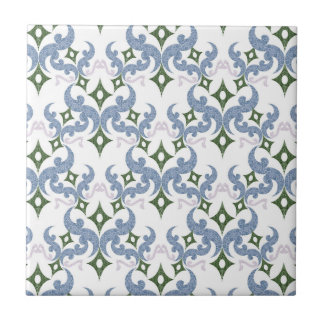 Azulejo De Cerâmica azul e verde damasco ornamento pontilhismo