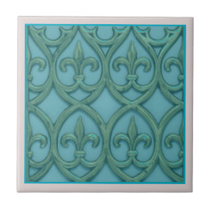 Azulejo De Cerâmica Azul E Verde Fleur-de-lis