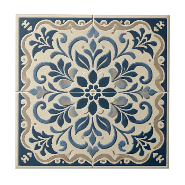 Azulejo De Cerâmica Azul Elegante - Design Azuljo português (Frente)