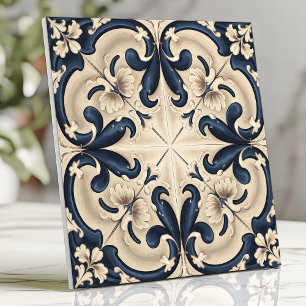 Azulejo De Cerâmica Azul Elegante e Barroco em Marfim