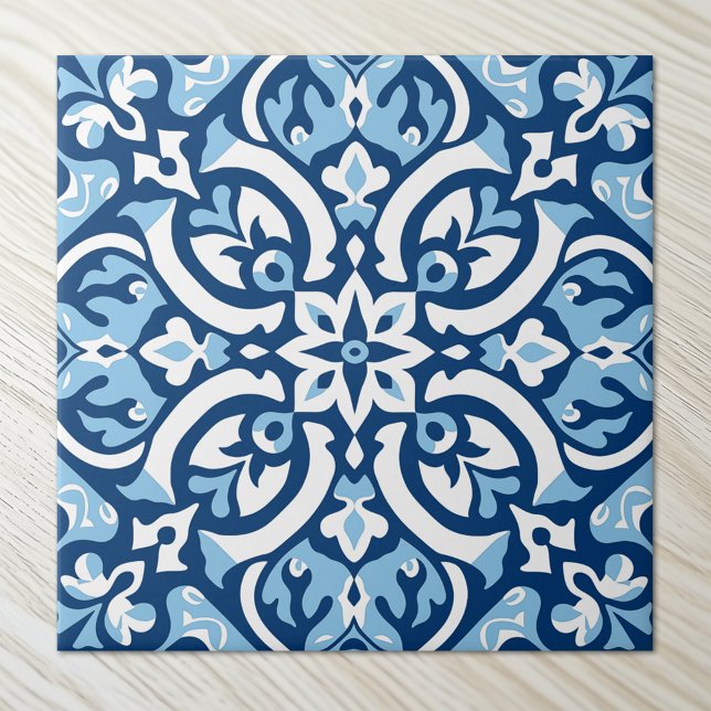 Azulejo De Cerâmica Azul Elegante e Branco (Criador carregado)