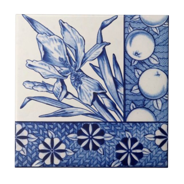 Azulejo De Cerâmica Azul Estético Azul, Branco, Antiquado Repro (Frente)