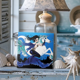 Azulejo De Cerâmica Azul Fada de Cavalo do Mermaid Sea