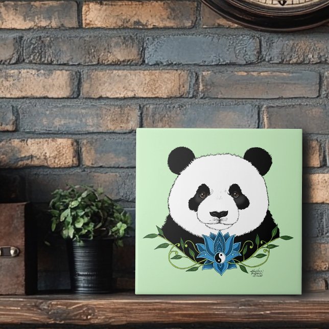 Azulejo De Cerâmica Azul Flor de Lotus Panda Bear (Criador carregado)