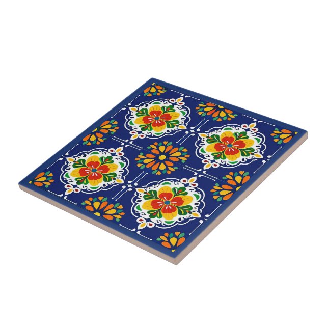 Azulejo De Cerâmica Azul Flor Mosaic (Lateral)