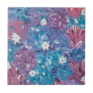Azulejo de cerâmica azul floral felicidade