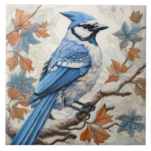 Azulejo De Cerâmica Azul Gaio, Plumagem Azul e Branco