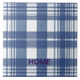 Azulejo De Cerâmica Azul-gingham e branco