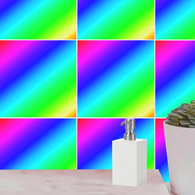 Azulejo De Cerâmica Azul Gradiente do Arco Diagonal para Verde (Diagonal Rainbow Gradient Blue to Green Ceramic Tile)