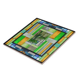 Azulejo De Cerâmica Azul Heron StainGlass