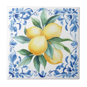 Azulejo De Cerâmica Azul Limão Mediterrâneo