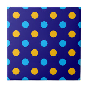 Azulejo De Cerâmica Azul Marinho Amarelo Ciano Desenho de Bolinhas