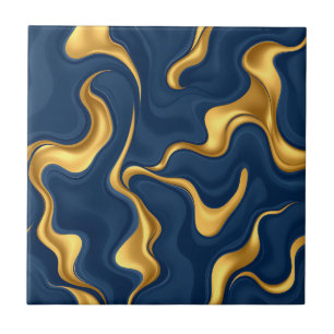 Azulejo De Cerâmica Azul Marinho Dourado Mármore Abstrato Luxo Redemoi
