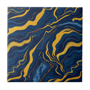 Azulejo De Cerâmica Azul Marinho Dourado Mármore Abstrato Luxo Topográ
