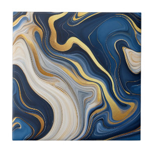 Azulejo De Cerâmica Azul Marinho Dourado Redemoinhos de Mármore
