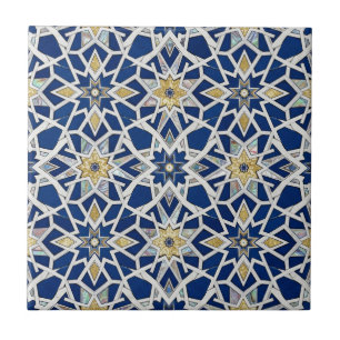 Azulejo De Cerâmica Azul Marinho e Branco Mosaico Marroquino Zellige