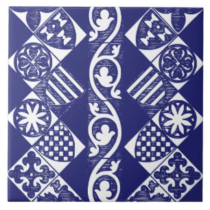 Azulejo De Cerâmica Azul Marinho Geométrico Tradicional Gótico Vintage