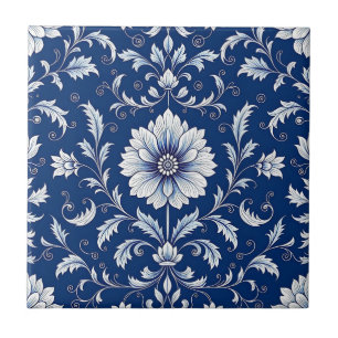 Azulejo De Cerâmica Azul Marinho Padrão Floral Porcelana
