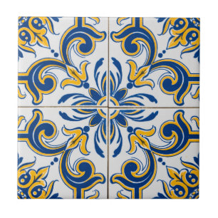Azulejo De Cerâmica Azul Mediterrâneo & Dourado