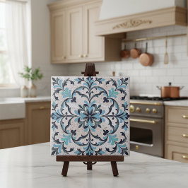 Azulejo De Cerâmica Azul Mediterrâneo Esverdeado Damasko Antigo Florid