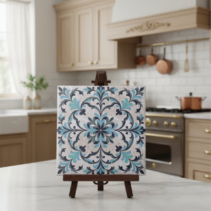 Azulejo De Cerâmica Azul Mediterrâneo Esverdeado Damasko Antigo Florid