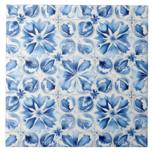 Azulejo De Cerâmica Azul Mediterrâneo Ornamentado 