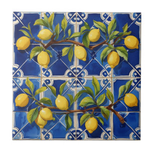 Azulejo De Cerâmica Azul mediterrânico e limões tradicionais