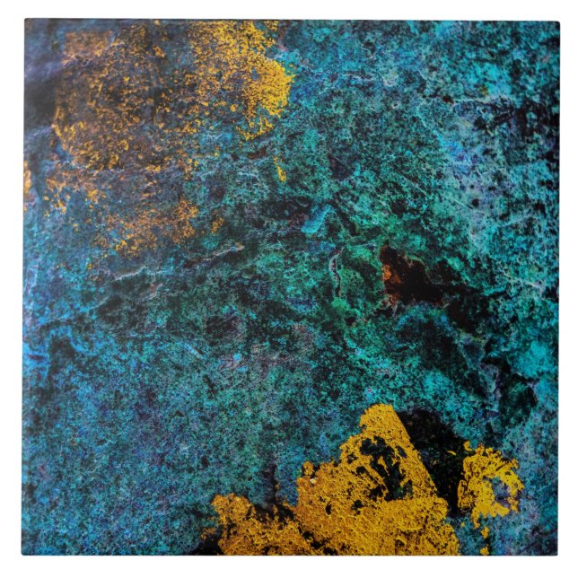 Azulejo De Cerâmica Azul Metálico Moderno de Cobre Dourado (Frente)