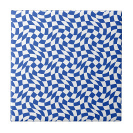 Azulejo De Cerâmica Azul moderno xadrez redemoinho retrô