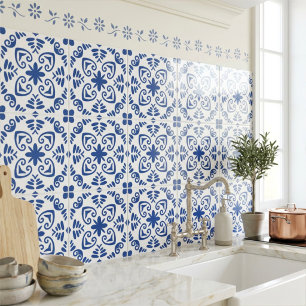 Azulejo De Cerâmica Azul Naval Mediterrâneo Rústico Branco