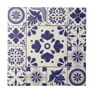 Azulejo De Cerâmica Azul Nilo Talavera Floral Tradicional Mexicana 