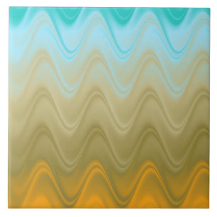 Azulejo De Cerâmica Azul Ondulado Verde Laranja Abstrato